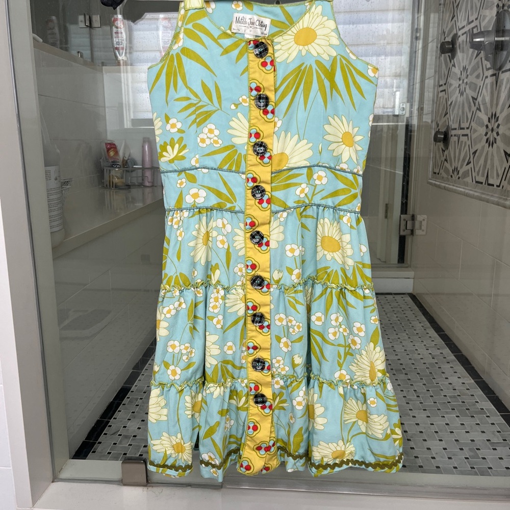 Matilda Jane Light Blue Daisy Print Dress with Yellow Trim